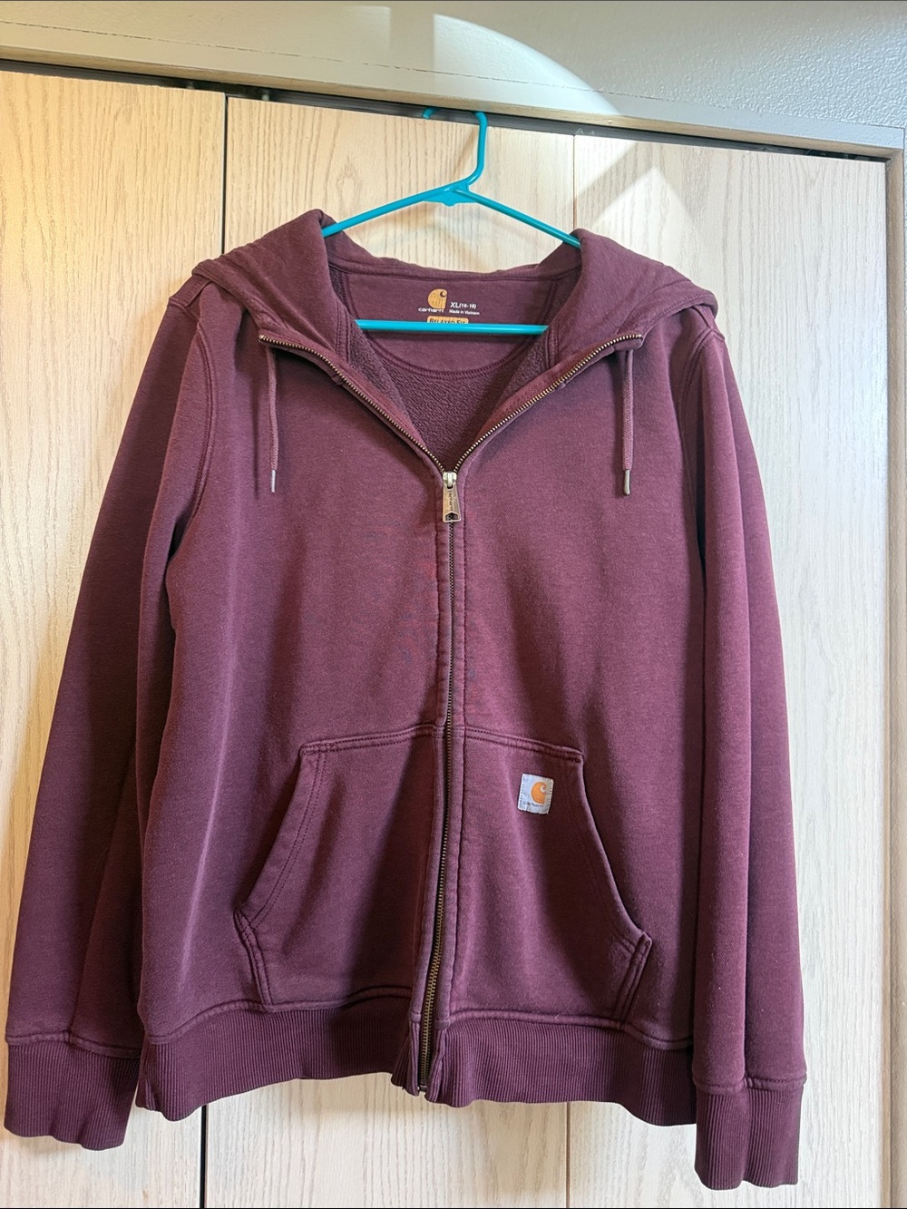 Carhartt Maroon Relaxed-Fit Pullover Hoodie